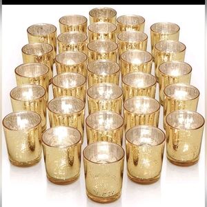 LETINE Gold Votive Candle Holders Set of 18 - Speckled Mercury Gold Glass
